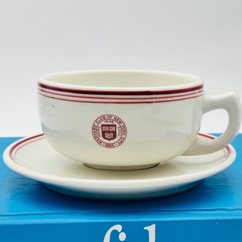 Vtg Walker China Harvard Club of New York City Soup Cup and Saucer Set WWII 1942